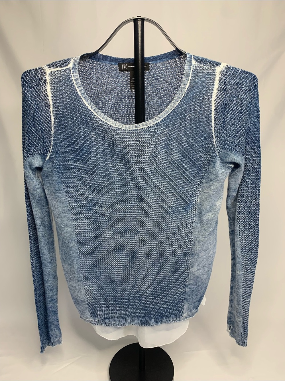 INC International Concepts Faded Blue Long Sleeve Crew Neck Sweater